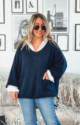 Dark blue EDUARDO sweater with 7/8 sleeves