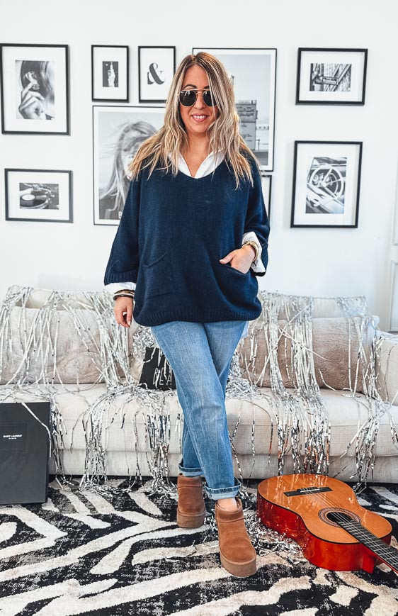 Pull EDUARDO manches 7/8 bleu foncé