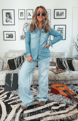 Chemise AZALEE bleue clair vintage