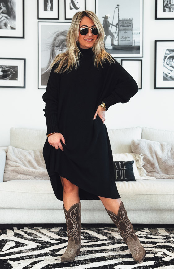 LESLIE short black sweater dress
