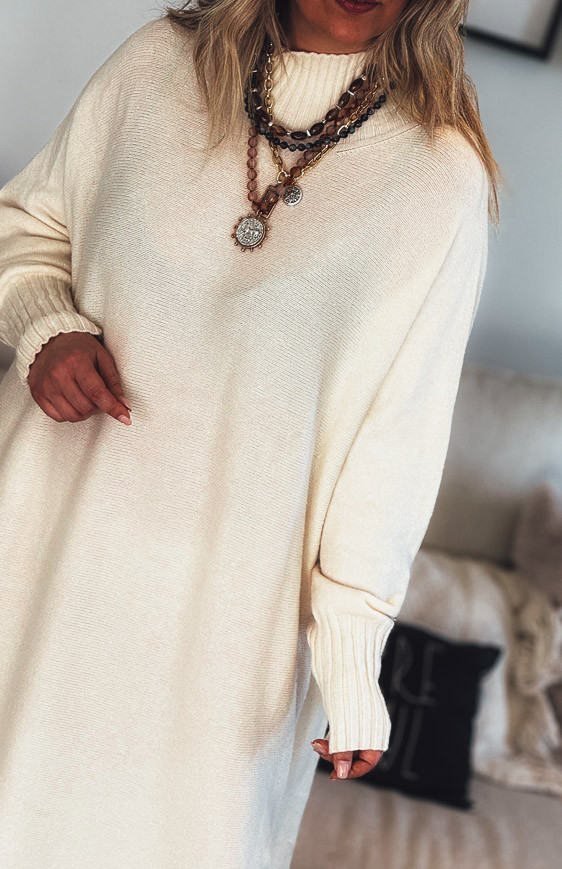 Robe pull LESLIE courte beige clair
