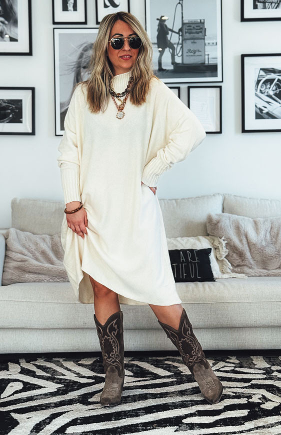 LESLIE short light beige sweater dress