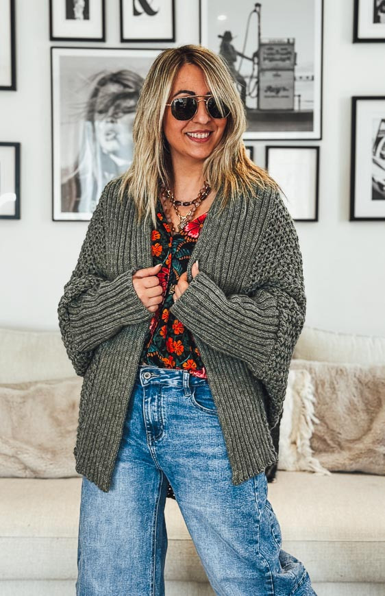 Khaki PRAGA mid-length cardigan