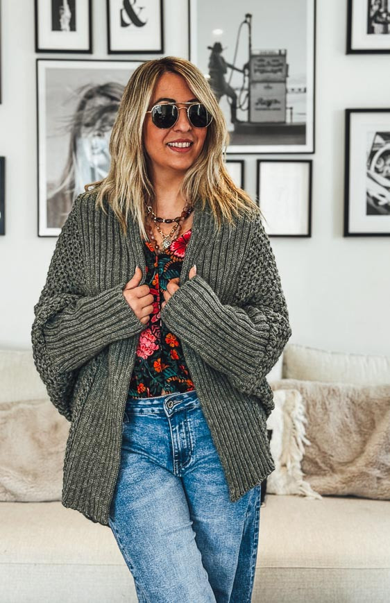 Khaki PRAGA mid-length cardigan