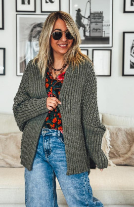 Khaki PRAGA mid-length cardigan