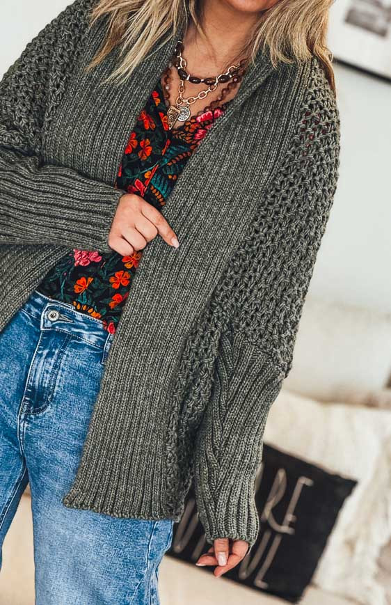 Khaki PRAGA mid-length cardigan