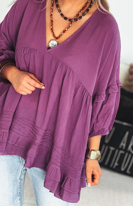 Tunique LEONE manches 3/4 aubergine