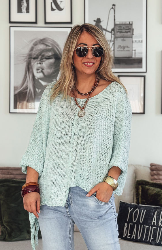 Water green HARRY 7/8th sleeves sweater