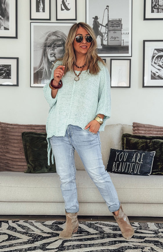 Water green HARRY 7/8th sleeves sweater