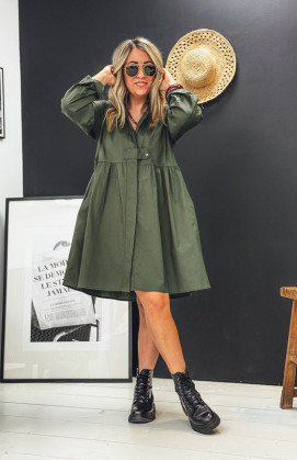 Robe HELENE courte kaki foncé