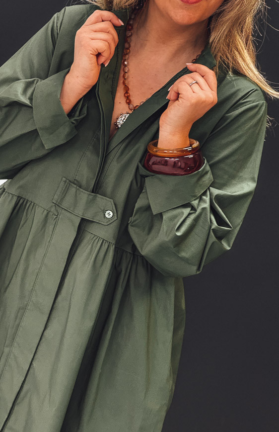 Dark kaki HELENE short dress