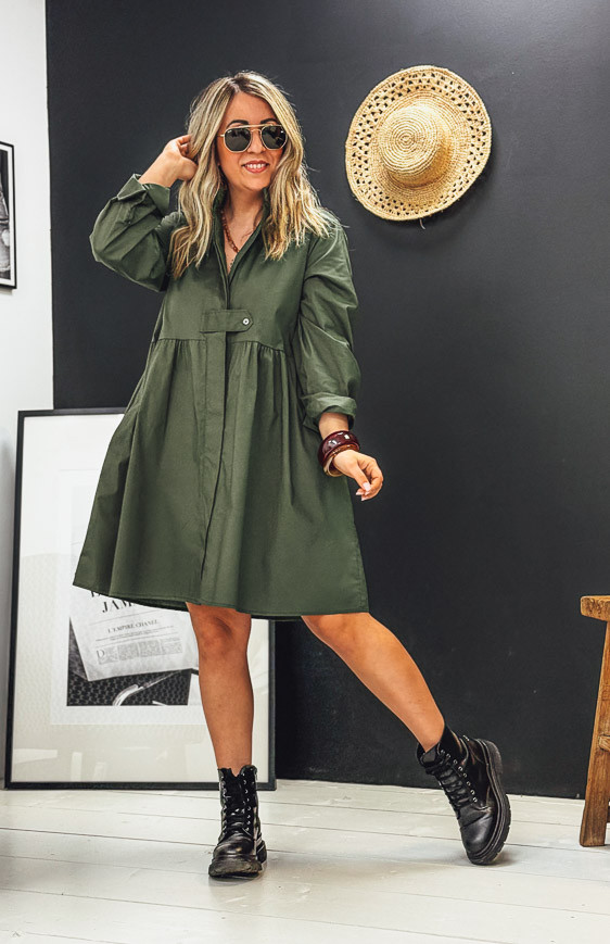 Robe HELENE courte kaki foncé