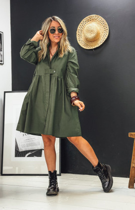 Robe HELENE courte kaki foncé