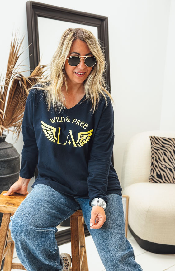 T-shirt DAVID manches longues bleu foncé