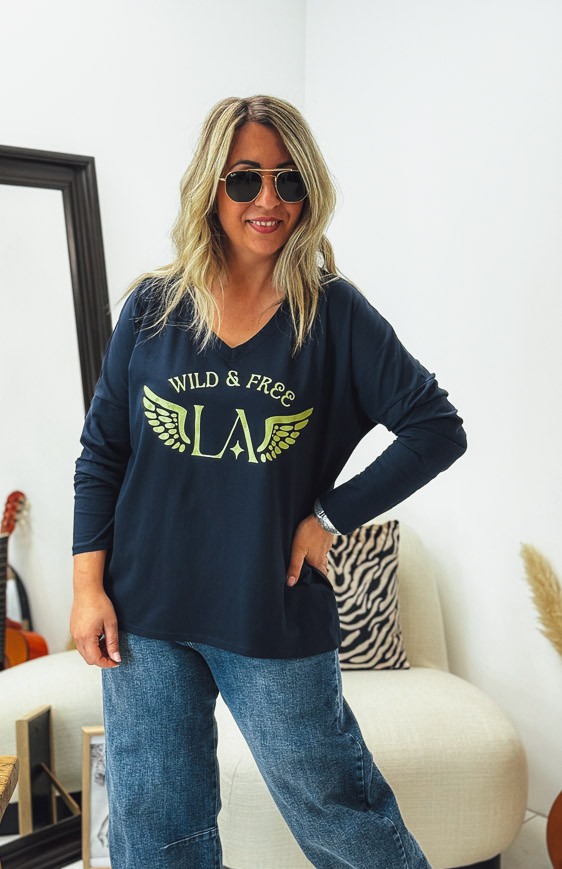 Dark blue DAVID long-sleeved t-shirt