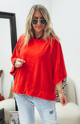 Red 3/4-sleeve DIEGO terry cloth t-shirt