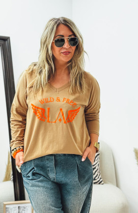 Camel DAVID long-sleeved t-shirt