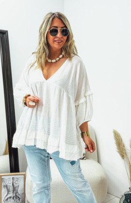 White LEONE 3/4 sleeves tunic