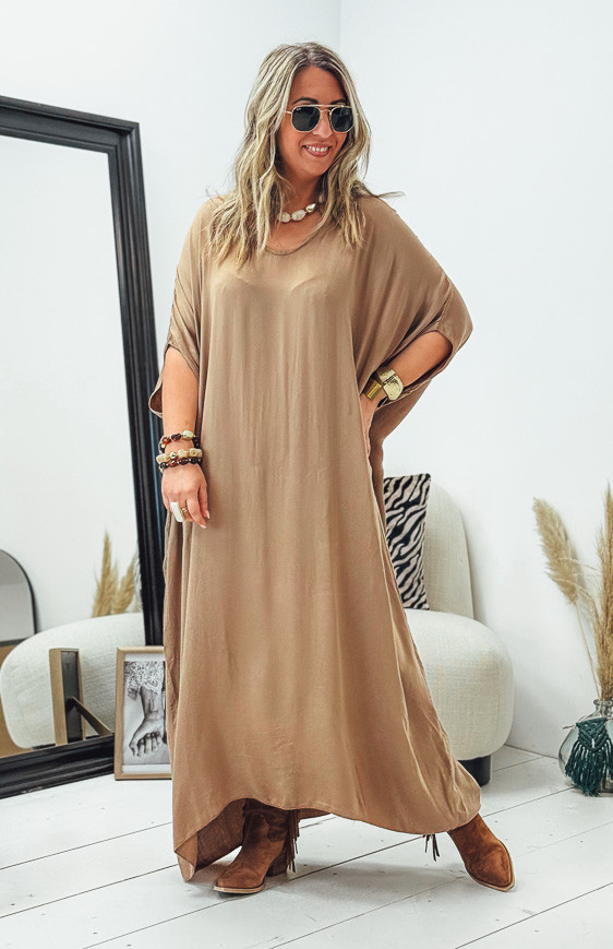 Camel SARAH short-sleeved long dress
