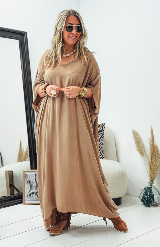 Camel SARAH short-sleeved long dress