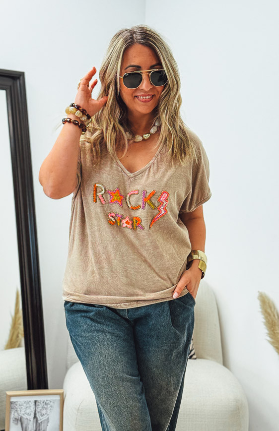 T-shirt OYSTER manches courtes camel vintage