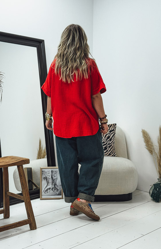 Chemise PERLA manches courtes rouge