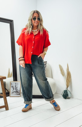 Chemise PERLA manches courtes rouge