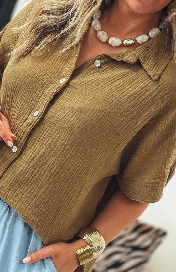 Chemise PERLA manches courtes camel