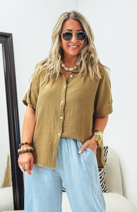 Chemise PERLA manches courtes camel