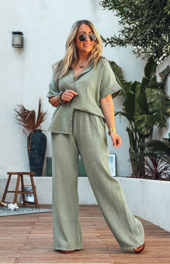 Chemise PERLA manches courtes kaki