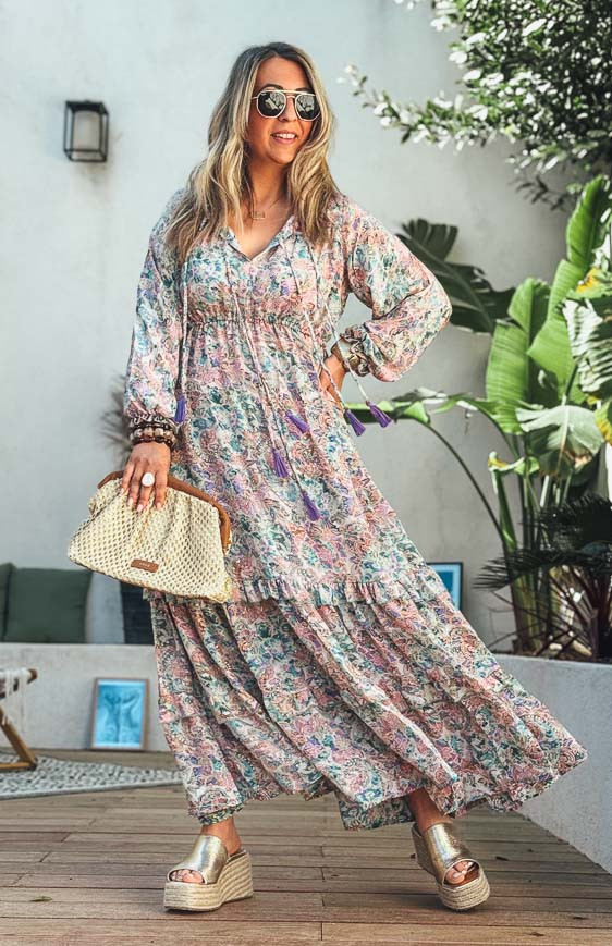 boho chic long dresses MONROE dress - Bohemians women printed dress Beach Vacation Outfits | Size:us-16